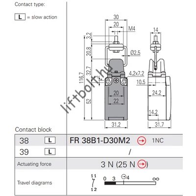 Pizzato FR 38B1-D30M2 méretek