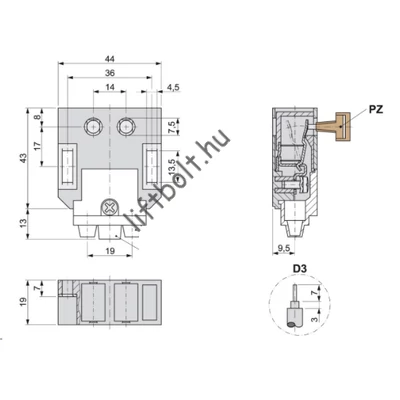 Kronenberg PZ73-B ajtóérintkező + rövidzár - méretek